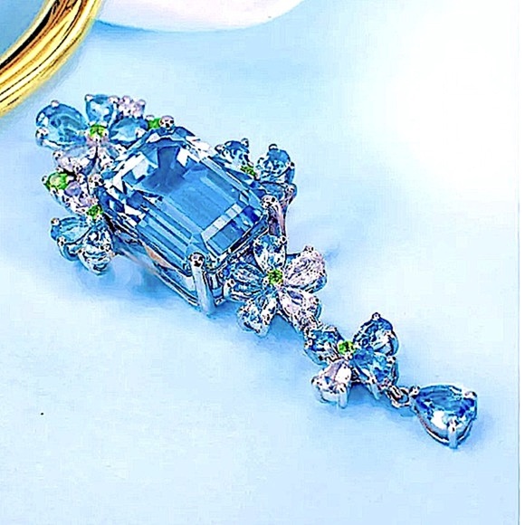 Silver Blue Morganite Pendant Charm Necklace - Picture 4 of 8